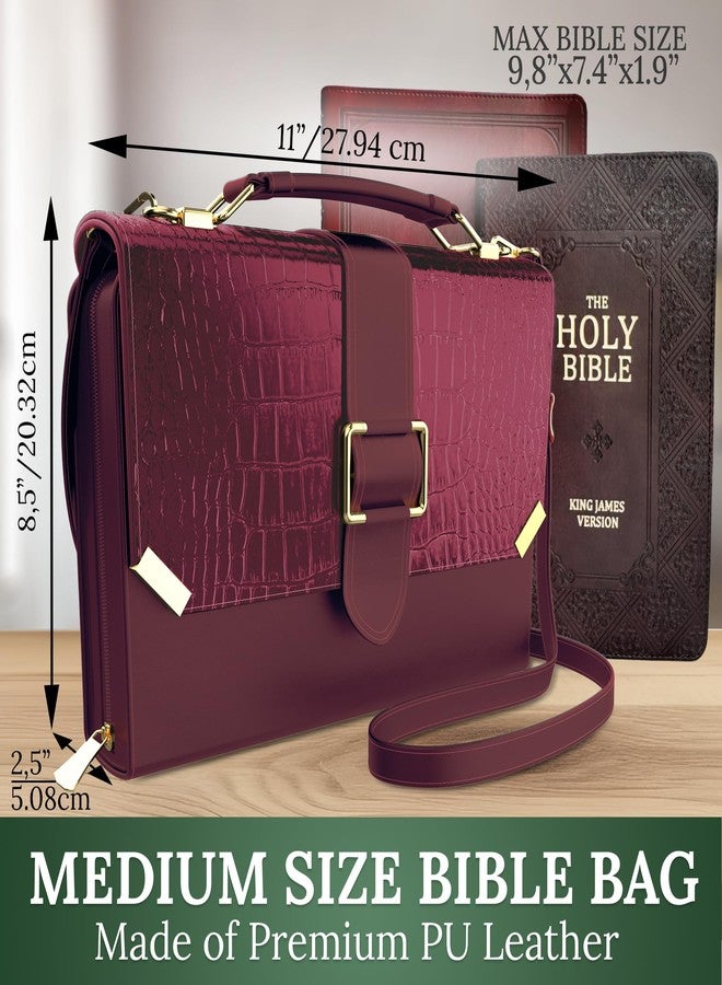 DEHITE Bible Cover Case for Women - Bible Carrying Bag Large Size - Fits Book 9.8 x 7.4 x 1.9 IN - Pen Slots - Zippered Pocket - Shoulder Strap - Premium PU Leather - Burgundy Christian Gifts - Image 2